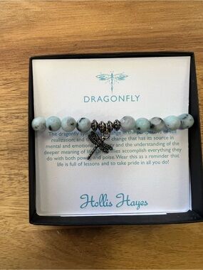Dragonfly Charm Beaded Bracelet - Pale Aqua Beads NWT